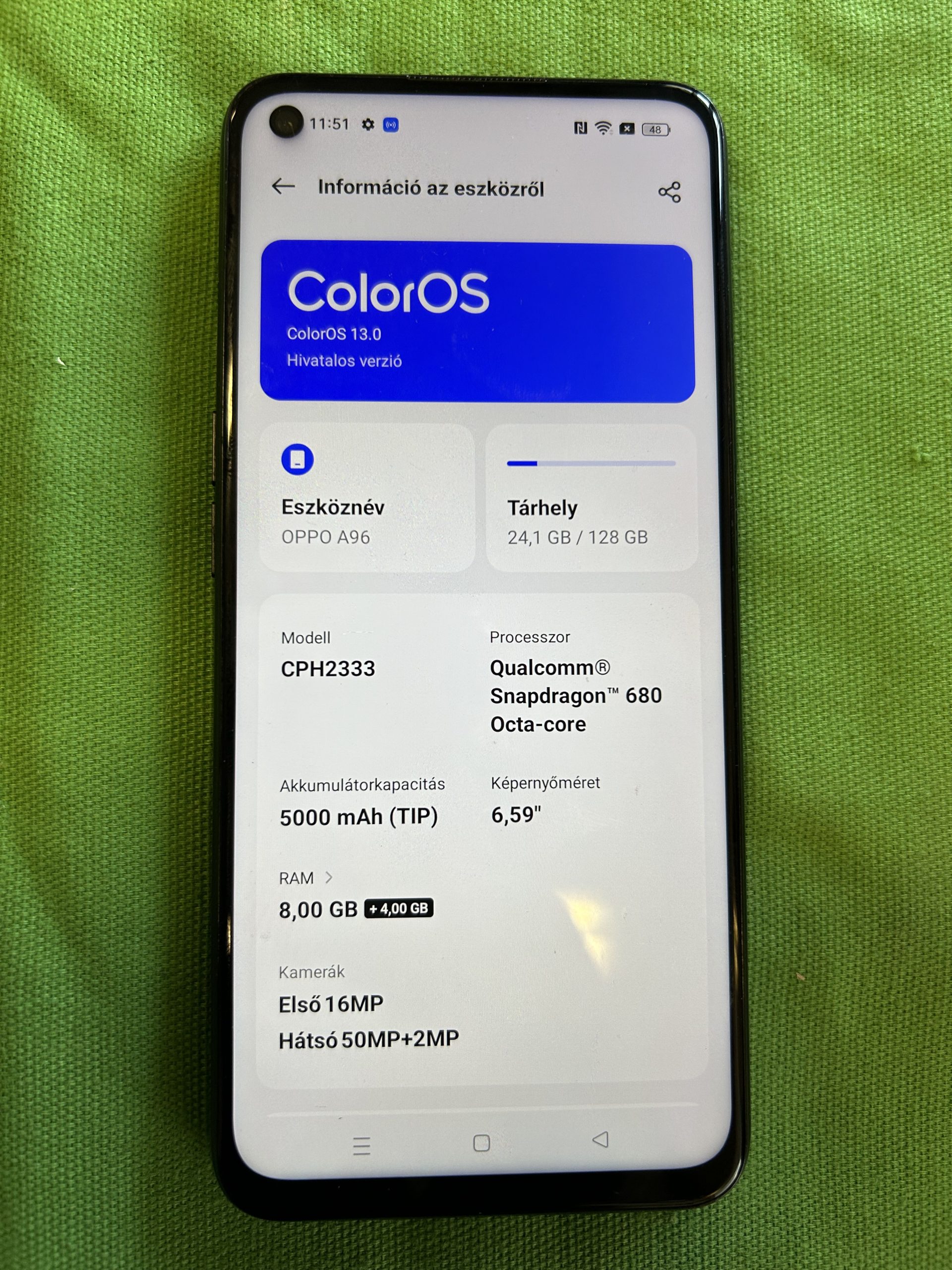 Oppo A96 mobiltelefon 8/128Gb, kiemelt kép