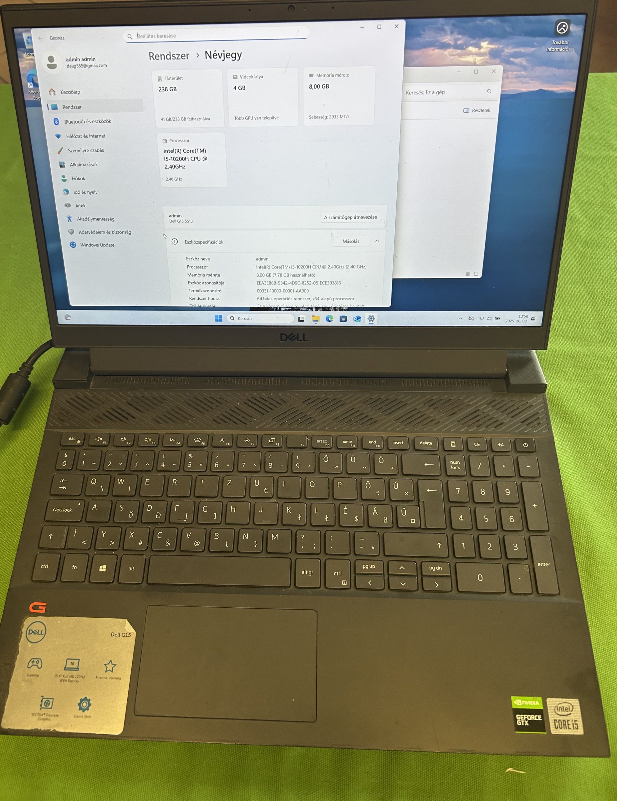 DEll G15 Notebbok i5-10/8/256/GTX 1650, kiemelt kép