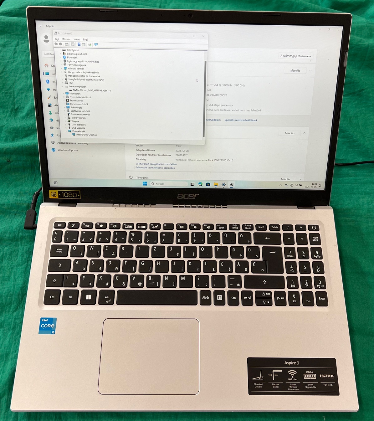 Acer Aspire 3 laptop (A315-58-332T), kiemelt kép