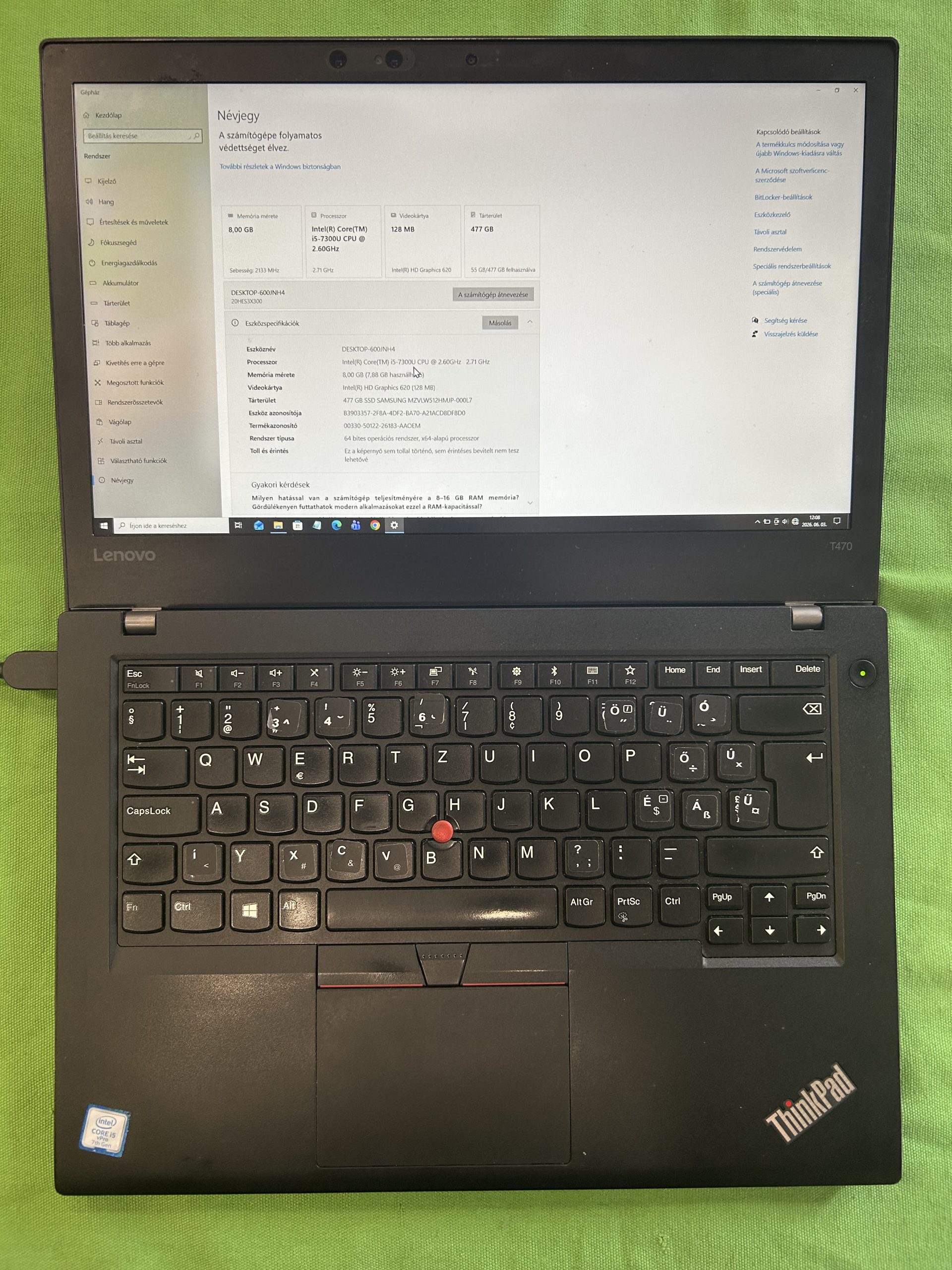 Lenovo Thinkpad T470 notebook, laptop, kiemelt kép